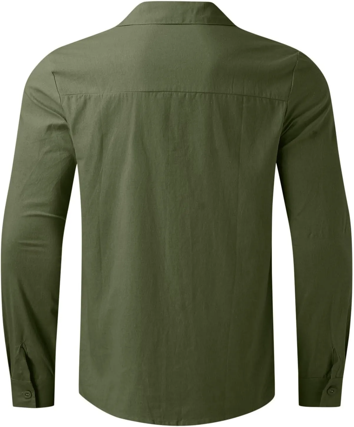 Men's Cotton Linen Henley T-Shirts Long Sleeve Hippie Casual Beach Button Down Polo T Shirts Summer Band Collar Tops