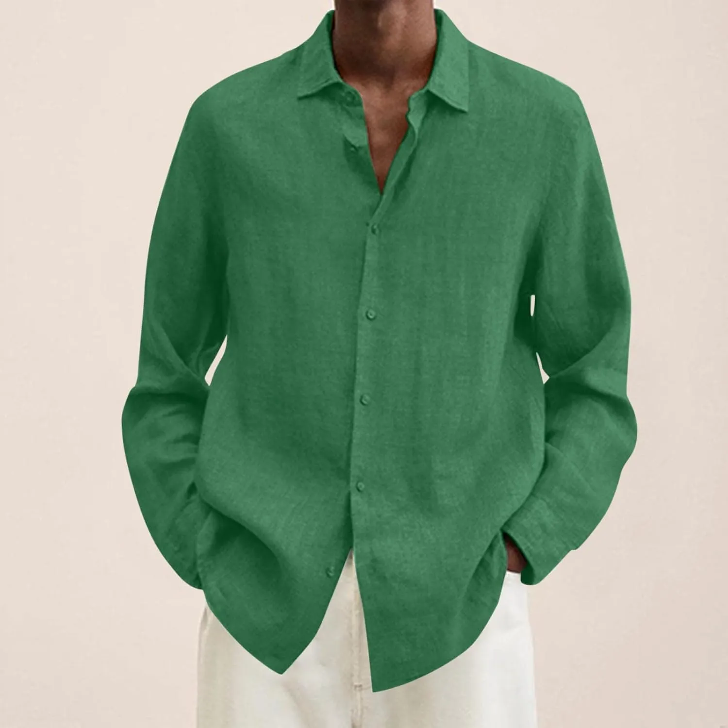Men's Cotton Linen Henley T-Shirts Long Sleeve Hippie Casual Beach Button Down Polo T Shirts Summer Band Collar Tops