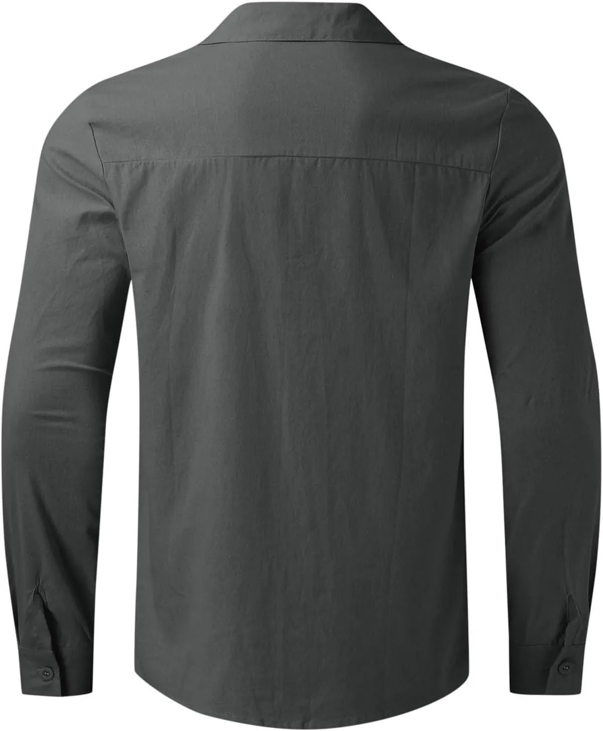 Men's Cotton Linen Henley T-Shirts Long Sleeve Hippie Casual Beach Button Down Polo T Shirts Summer Band Collar Tops