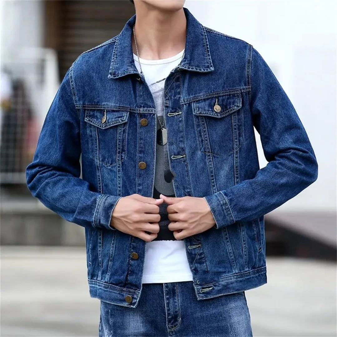 Men's Denim Jacket Casual Single Breasted Lapel Trucker Denim Jacket