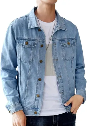 Men's Denim Jacket Casual Single Breasted Lapel Trucker Denim Jacket