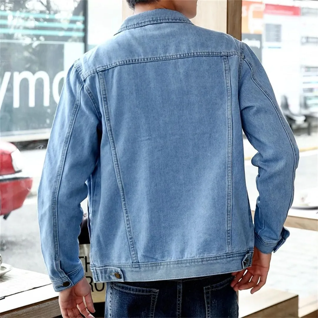 Men's Denim Jacket Casual Single Breasted Lapel Trucker Denim Jacket