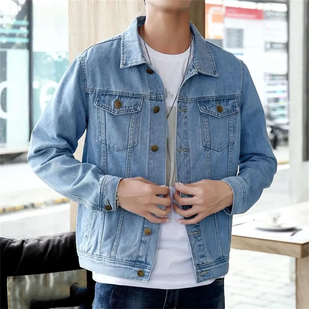 Men's Denim Jacket Casual Single Breasted Lapel Trucker Denim Jacket