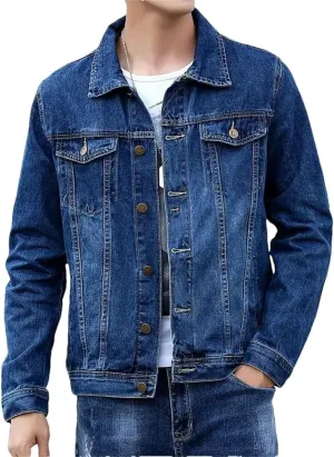 Men's Denim Jacket Casual Single Breasted Lapel Trucker Denim Jacket
