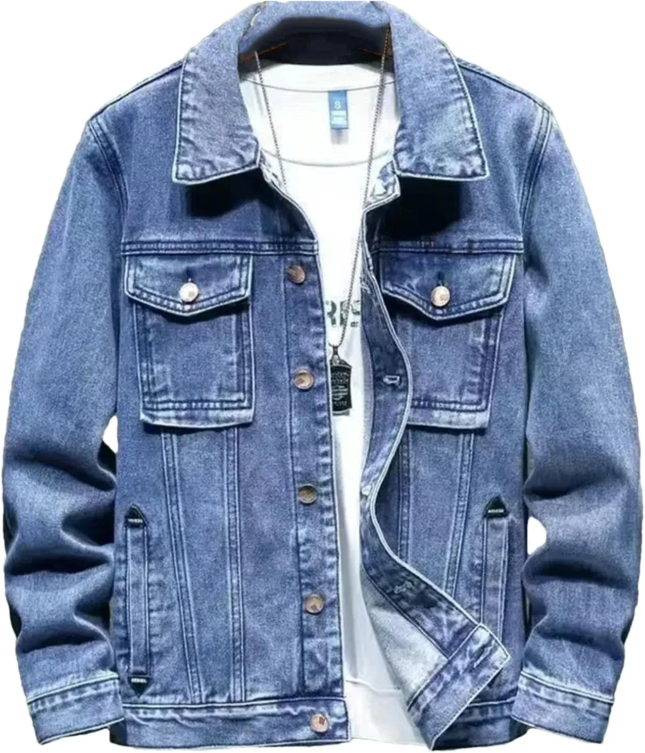 Men's Denim Jacket Slim Fit Trucker Classic Casual Denim Coat Cowboy Cut Western Unlined Denim Jacket