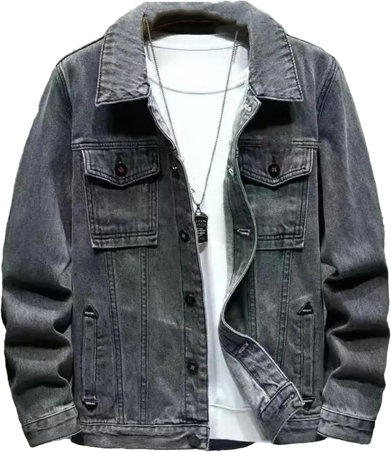 Men's Denim Jacket Slim Fit Trucker Classic Casual Denim Coat Cowboy Cut Western Unlined Denim Jacket