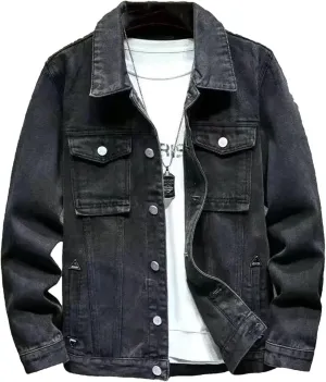 Men's Denim Jacket Slim Fit Trucker Classic Casual Denim Coat Cowboy Cut Western Unlined Denim Jacket