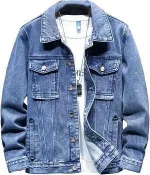 Men's Denim Jacket Slim Fit Trucker Classic Casual Denim Coat Cowboy Cut Western Unlined Denim Jacket