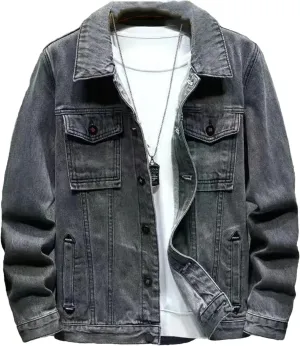 Men's Denim Jacket Slim Fit Trucker Classic Casual Denim Coat Cowboy Cut Western Unlined Denim Jacket