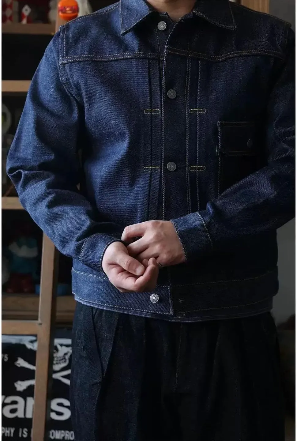 Mens Denim Trucker Jackets Single Breasted Solid Long Sleeve Casual Denim Outerwear