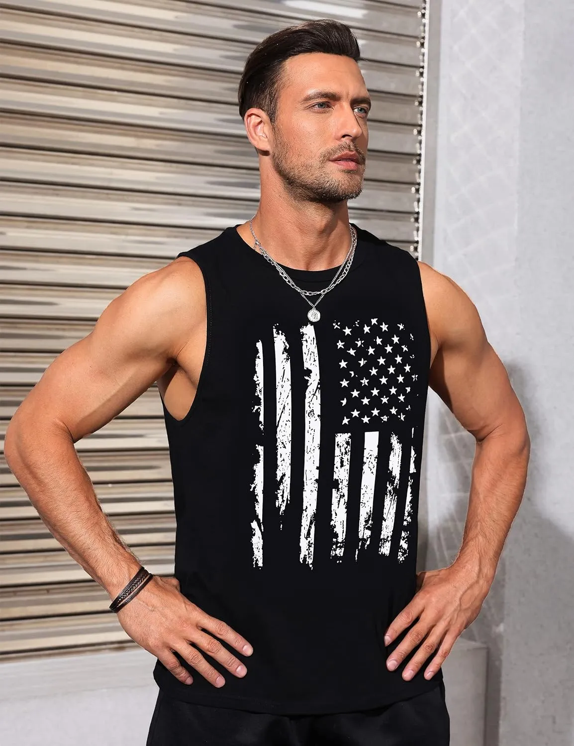Mens Graphic Tank Tops Sleeveless Muscle Shirts Beach Hawaiian Coconut Tree Patriotic Tank Tops