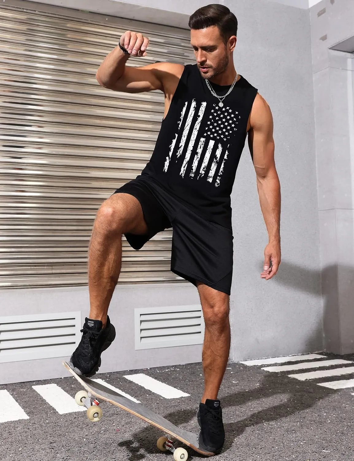 Mens Graphic Tank Tops Sleeveless Muscle Shirts Beach Hawaiian Coconut Tree Patriotic Tank Tops