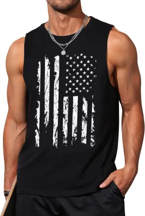 Mens Graphic Tank Tops Sleeveless Muscle Shirts Beach Hawaiian Coconut Tree Patriotic Tank Tops