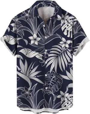Men's Hawaiian Shirts Stylish Summer Button Down Short Sleeve Beach Aloha Shirt Tropical Quick Dry Hippie Tee Top