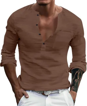 Mens Linen Shirts 3/4 Sleeve Casual V Neck Tropical Polo Shirt Lightweight Loose Tropical Hawaiian Beach Beach Top