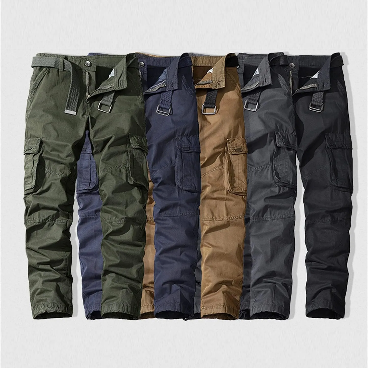 Men's Multi-Pocket Straight Leg Casual Trousers Relaxed Fit Cargo Pant Lightweight Outdoor Hiking Casual Full Pants