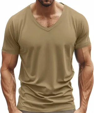 Mens Muscle Fitted T Shirts 2025 Stylish V Neck Longline Comfy Soft Shirt Stretch Short Sleeve Gym Workout Tops