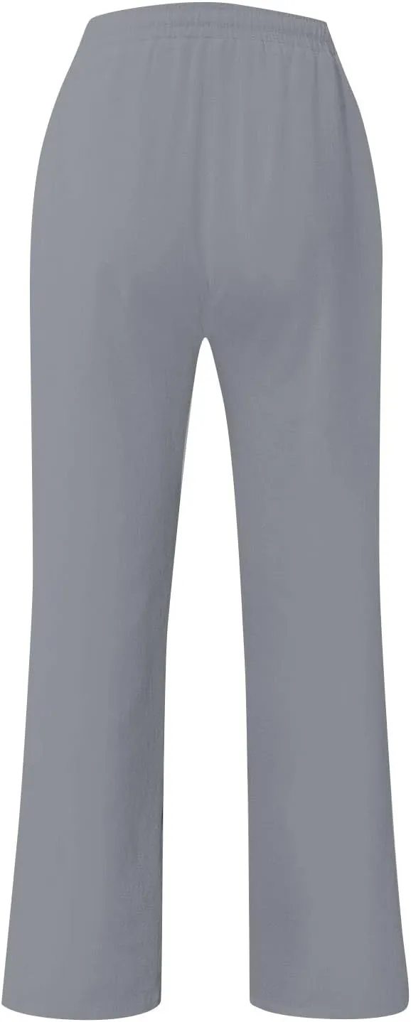 Mens Pants Casual Summer Lightweight Elastic Waist Linen Pants Baggy Business Work Pants with Pockets Trousers Pants