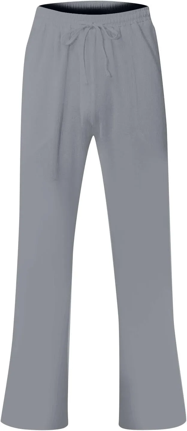 Mens Pants Casual Summer Lightweight Elastic Waist Linen Pants Baggy Business Work Pants with Pockets Trousers Pants