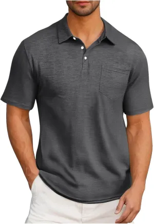 Mens Pique Polo Shirts Quick Dry Short Sleeve Golf T Shirt Summer Casual Thin Moisture Wicking Workout Athletic Tops