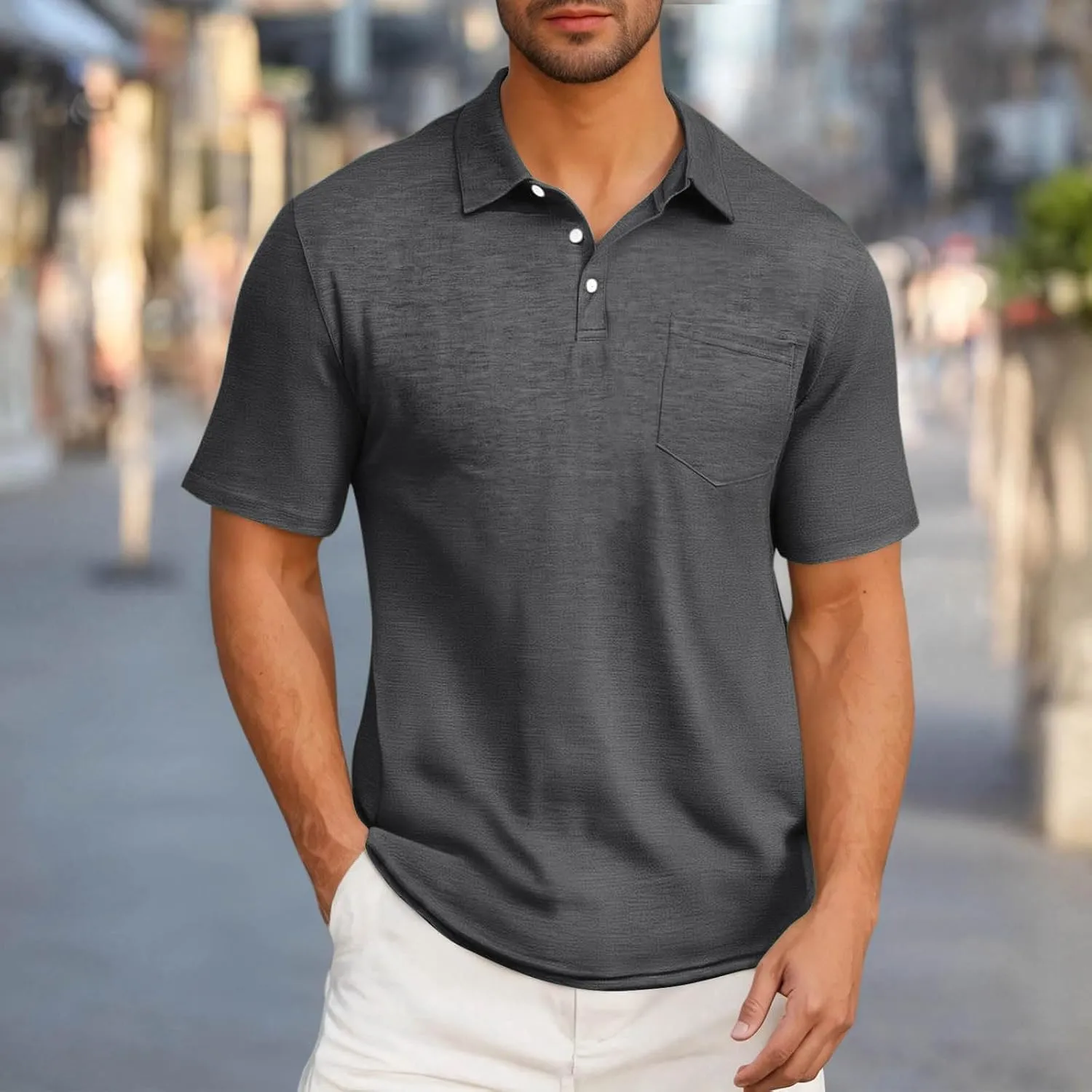 Mens Pique Polo Shirts Quick Dry Short Sleeve Golf T Shirt Summer Casual Thin Moisture Wicking Workout Athletic Tops