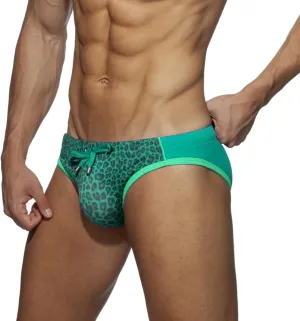 Men's Swim Briefs Low Rise Adjustable Drawstring Sexy Bikini Swimsuit Leopard Print Swim Trunks Underwear