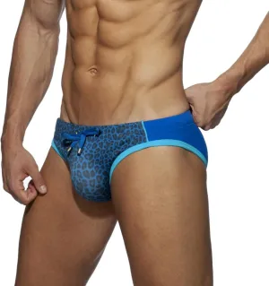 Men's Swim Briefs Low Rise Adjustable Drawstring Sexy Bikini Swimsuit Leopard Print Swim Trunks Underwear