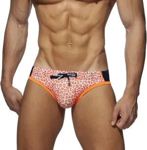 Men's Swim Briefs Low Rise Adjustable Drawstring Sexy Bikini Swimsuit Leopard Print Swim Trunks Underwear