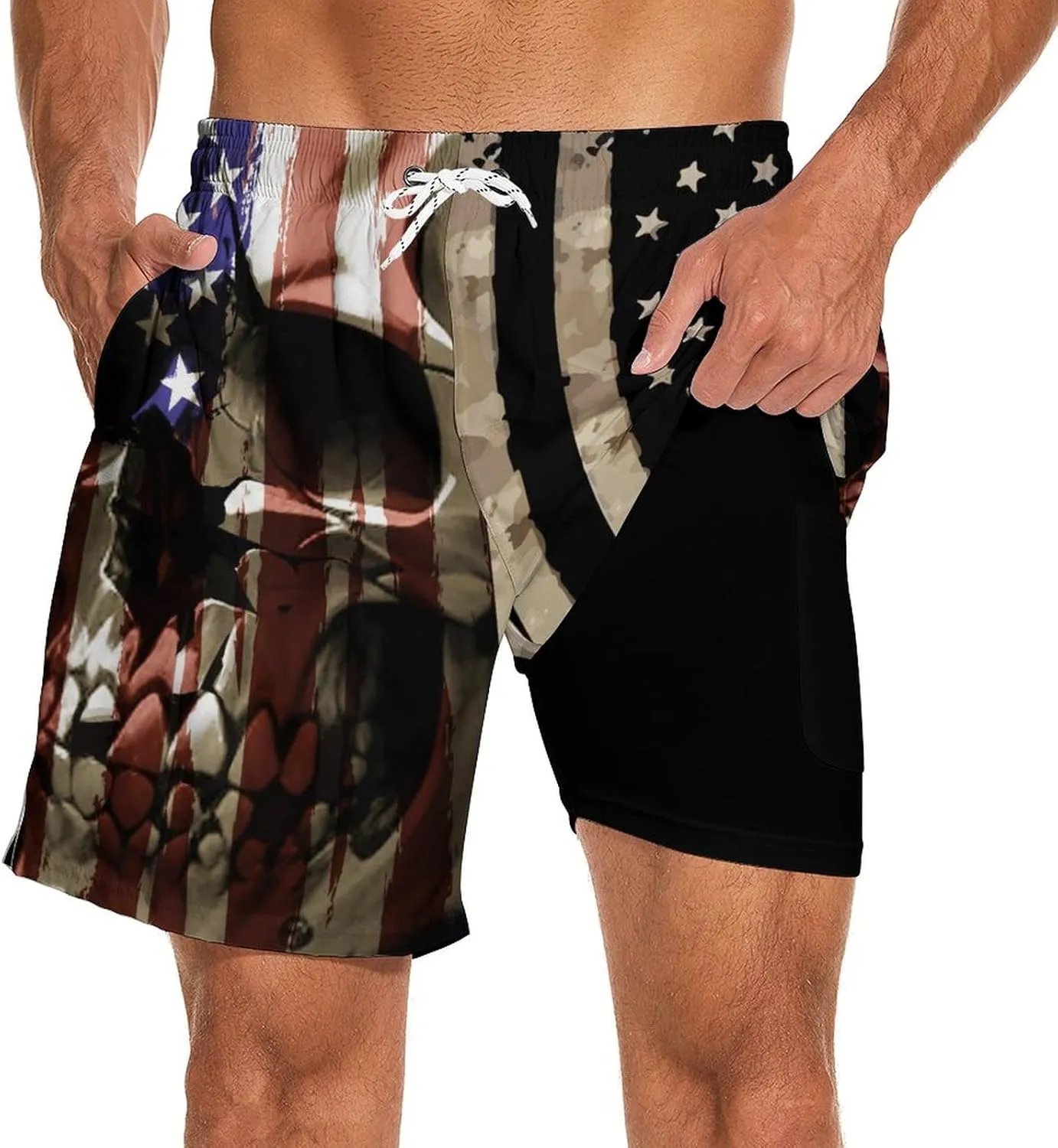 Men's Swim Trunk Retro 80s 90s Board Shorts with Mesh Lining Quick Dry Summer Swim Shorts