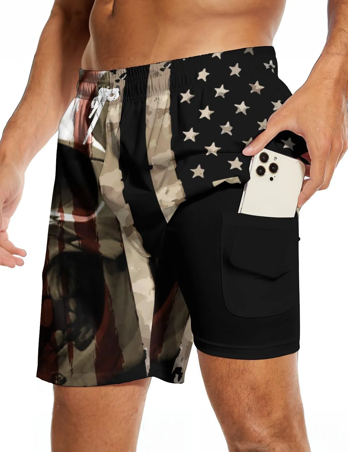 Men's Swim Trunk Retro 80s 90s Board Shorts with Mesh Lining Quick Dry Summer Swim Shorts