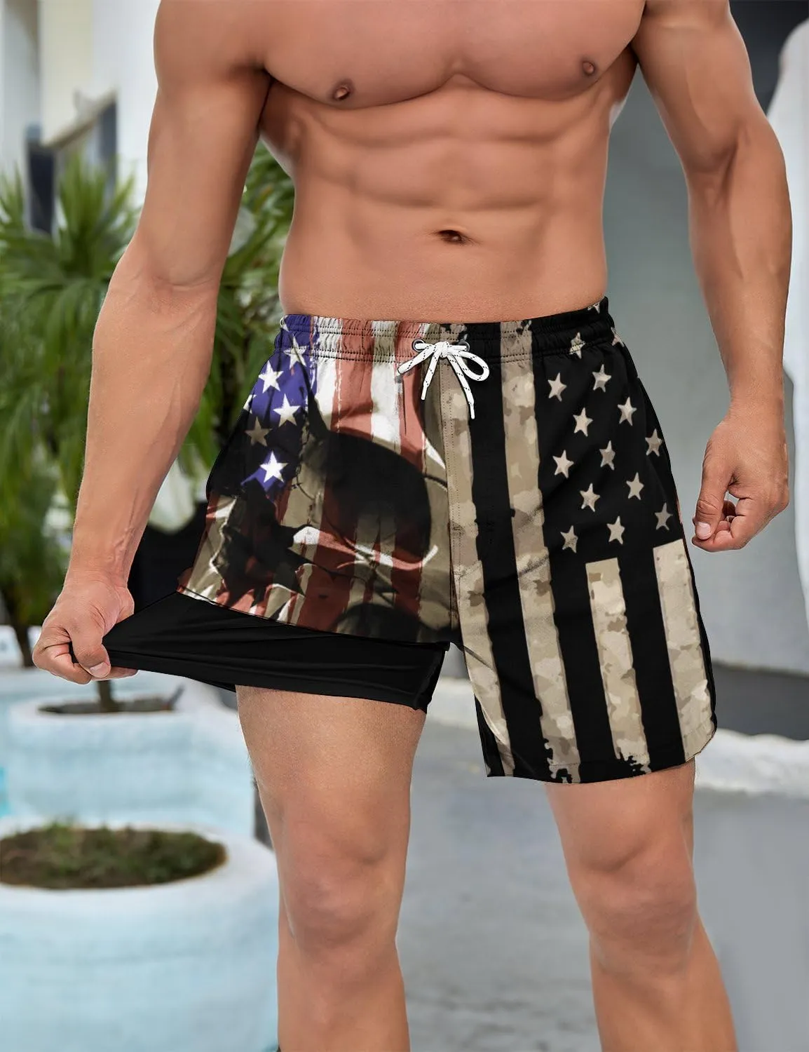 Men's Swim Trunk Retro 80s 90s Board Shorts with Mesh Lining Quick Dry Summer Swim Shorts