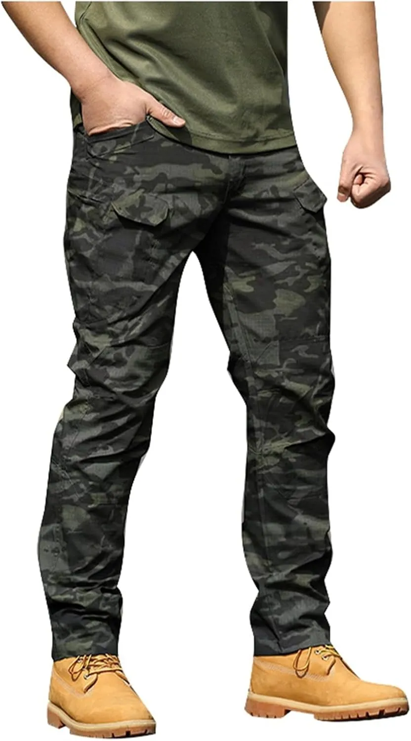 Mens Tactical Cargo Pants Work Hiking Pants Lightweight Outdoor Pants with Multi Pockets Relaxed Fit Camo Cargo Pants