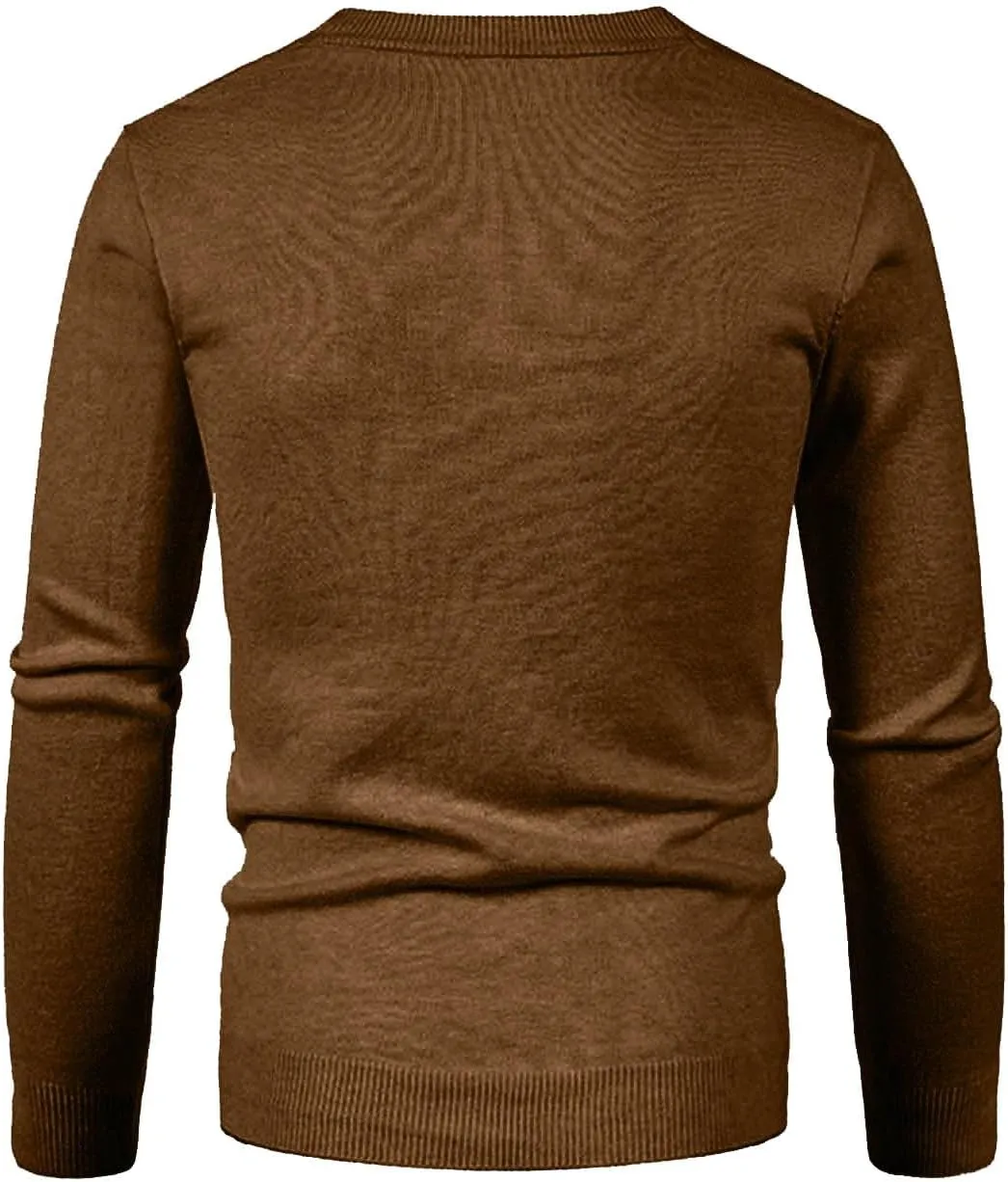 Men's V Neck Knit Cardigan Solid Color Sweater Casual Lightweight Button Down Knitted Sweater Tops