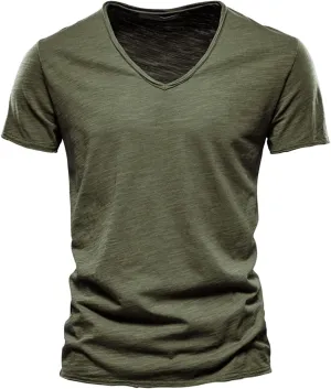 Men's V-Neck T-Shirts Soft Fitted Premium Classic Tee Men's T Shirts Cotton Hipster Hip Hop Longline Crewneck T-Shirt