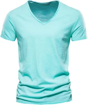 Men's V-Neck T-Shirts Soft Fitted Premium Classic Tee Men's T Shirts Cotton Hipster Hip Hop Longline Crewneck T-Shirt