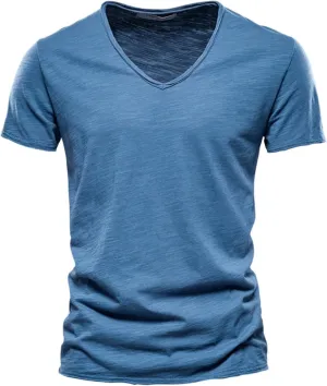 Men's V-Neck T-Shirts Soft Fitted Premium Classic Tee Men's T Shirts Cotton Hipster Hip Hop Longline Crewneck T-Shirt