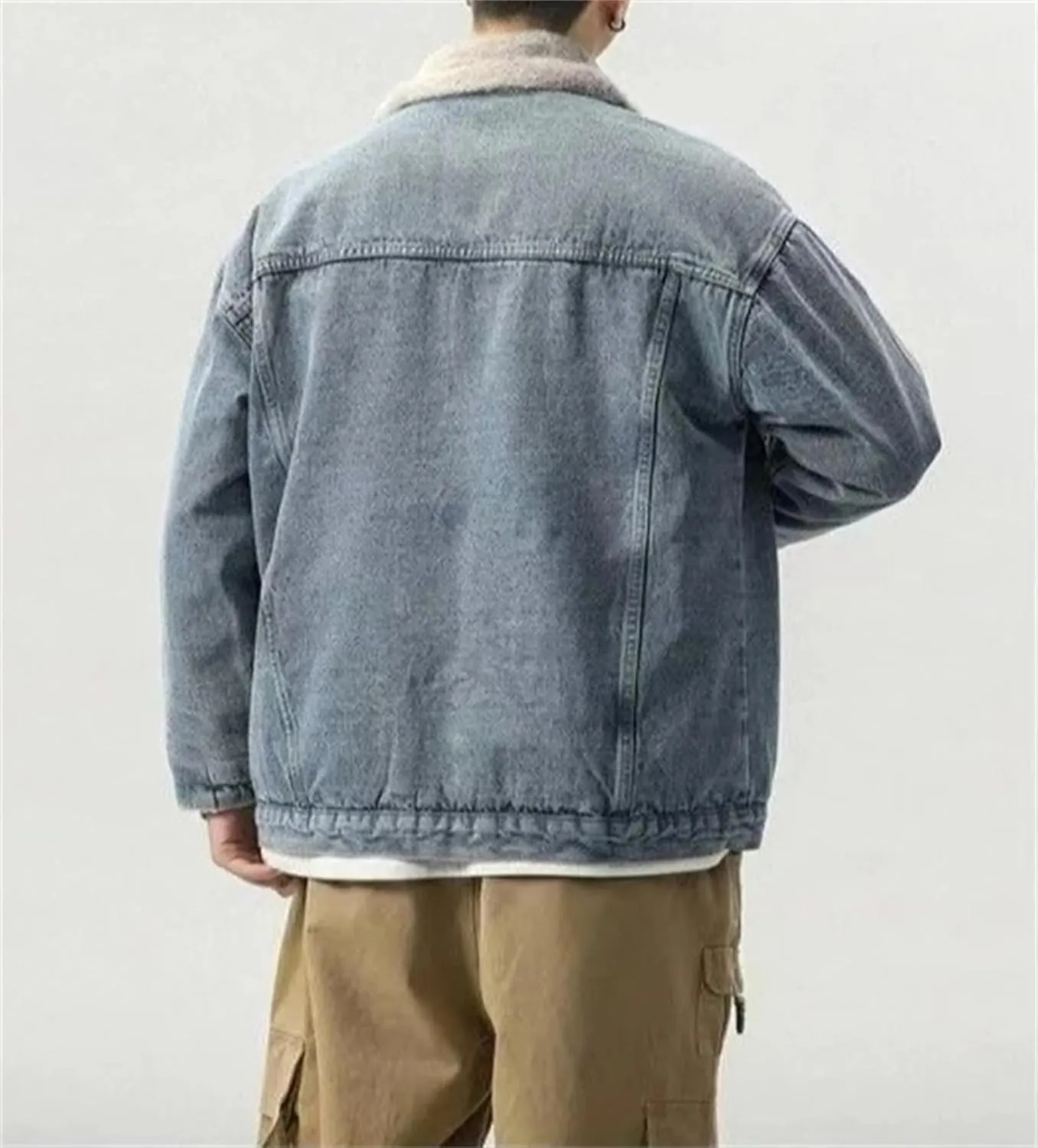Men's Winter Fleece Lined Denim Jacket Classic Lapel Button Down Cotton Denim Trucker Coats