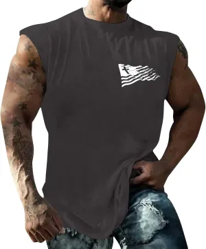 Men's Workout Tank Tops Trendy USA Flag Patriotic Print Sleeveless Shirts Athletic Quick Dry Fitness Sport Undershirts