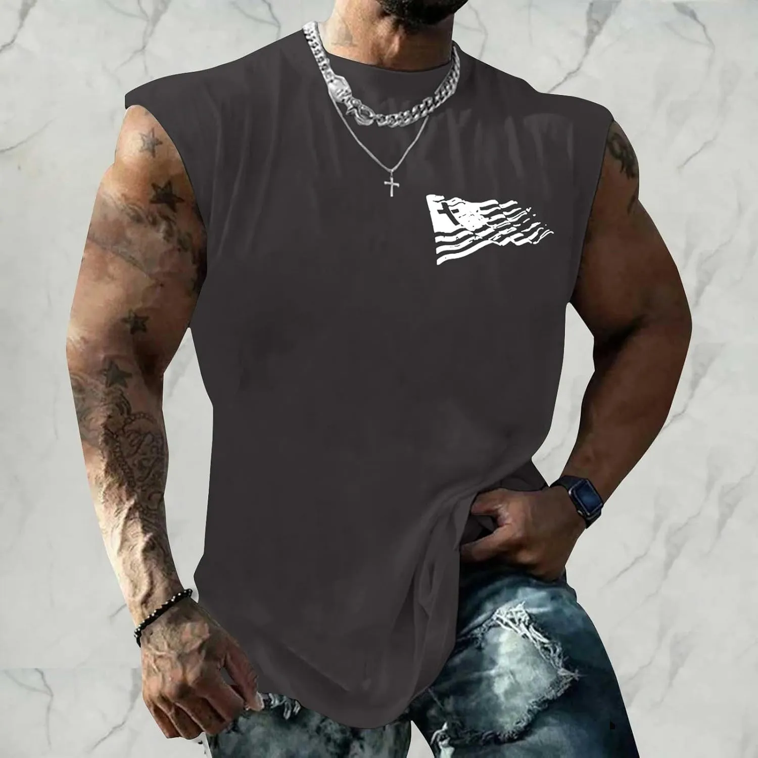 Men's Workout Tank Tops Trendy USA Flag Patriotic Print Sleeveless Shirts Athletic Quick Dry Fitness Sport Undershirts