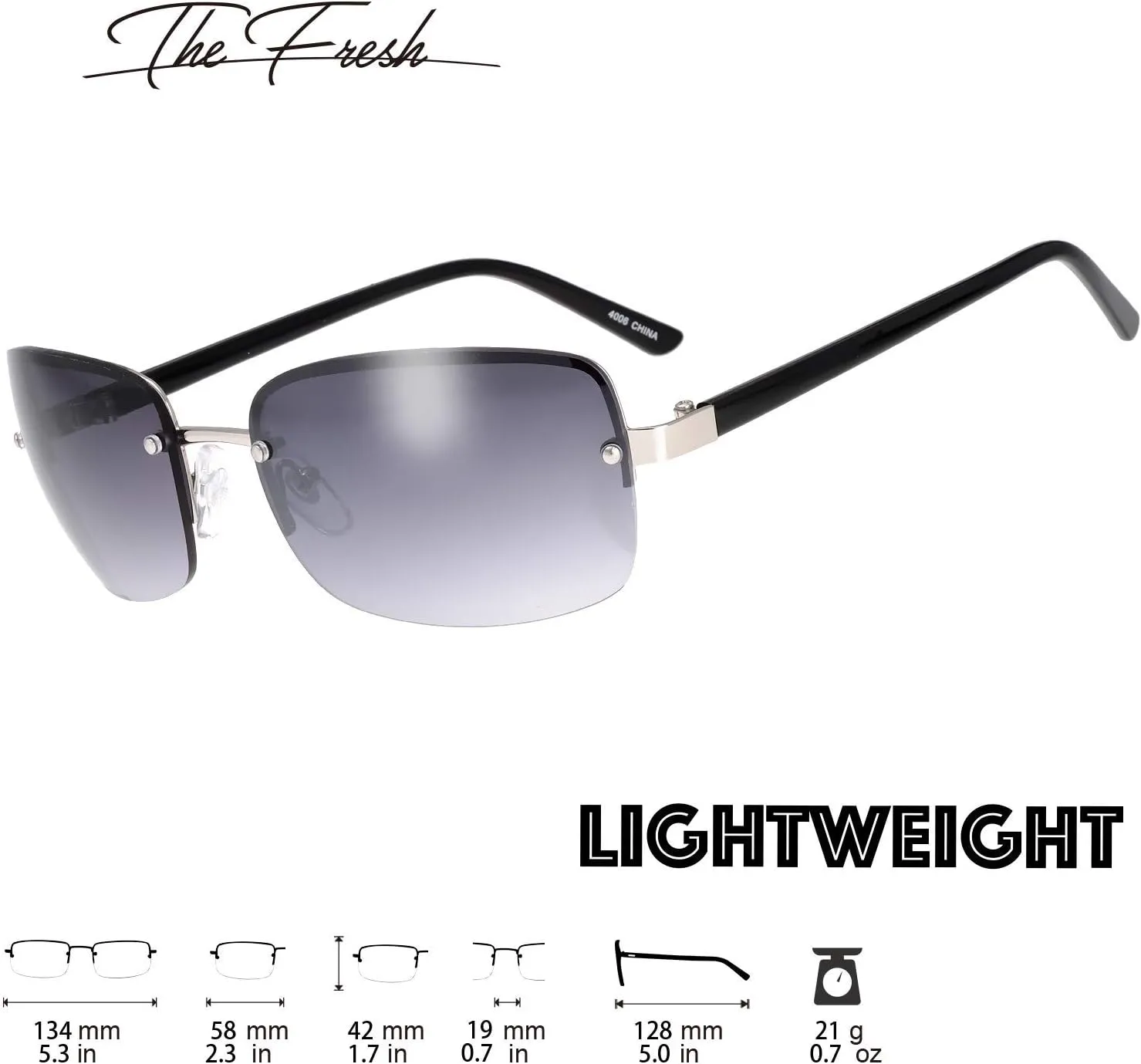 Minimalist Semi-rimless Rectangular Sunglasses for Men Women - Exquisite Packaging