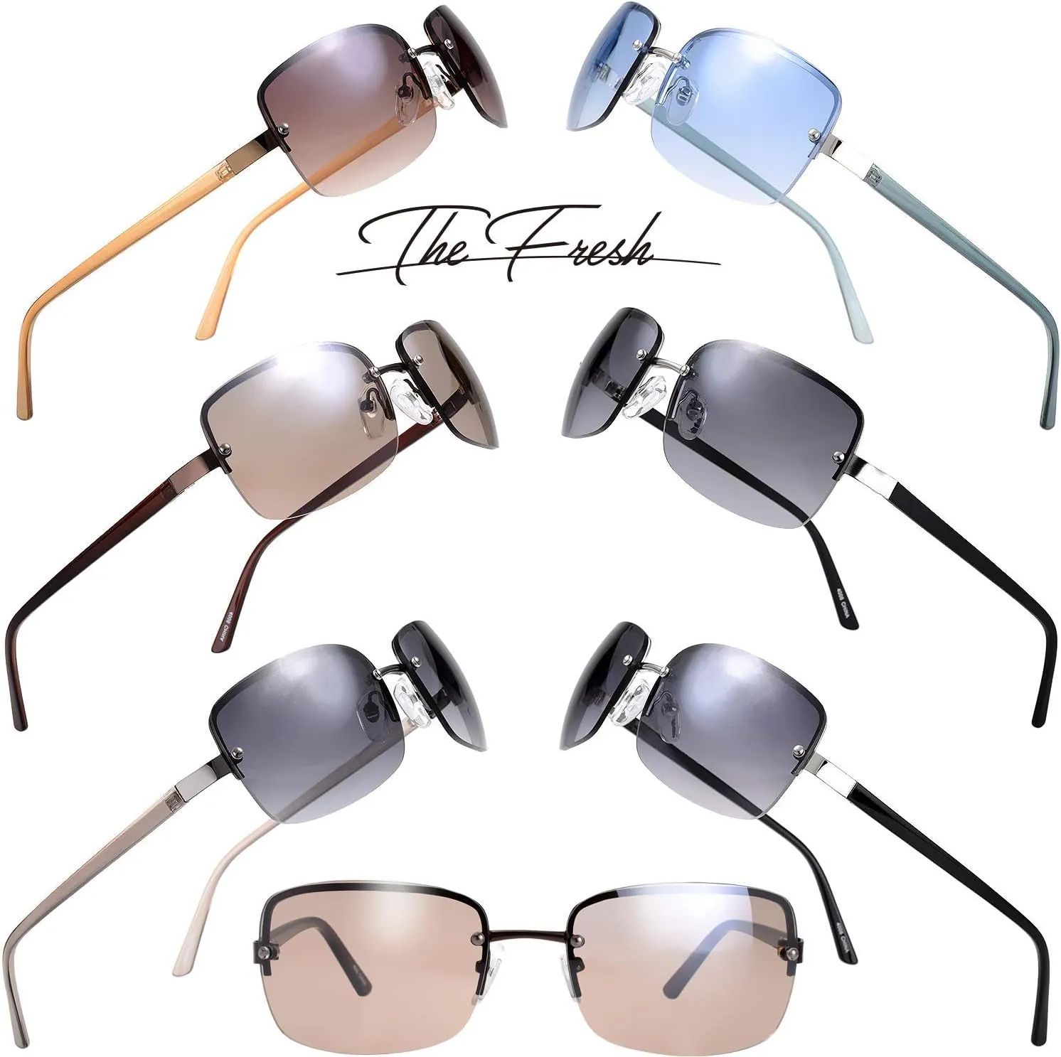 Minimalist Semi-rimless Rectangular Sunglasses for Men Women - Exquisite Packaging