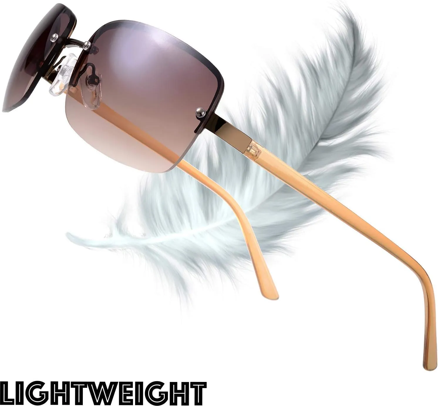 Minimalist Semi-rimless Rectangular Sunglasses for Men Women - Exquisite Packaging