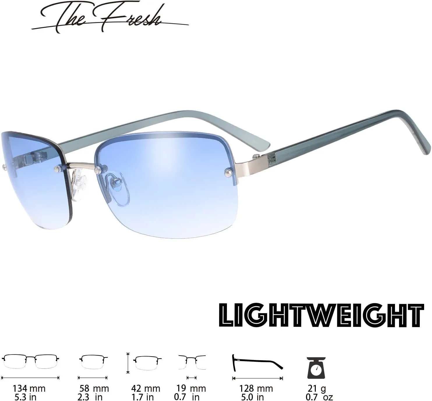 Minimalist Semi-rimless Rectangular Sunglasses for Men Women - Exquisite Packaging