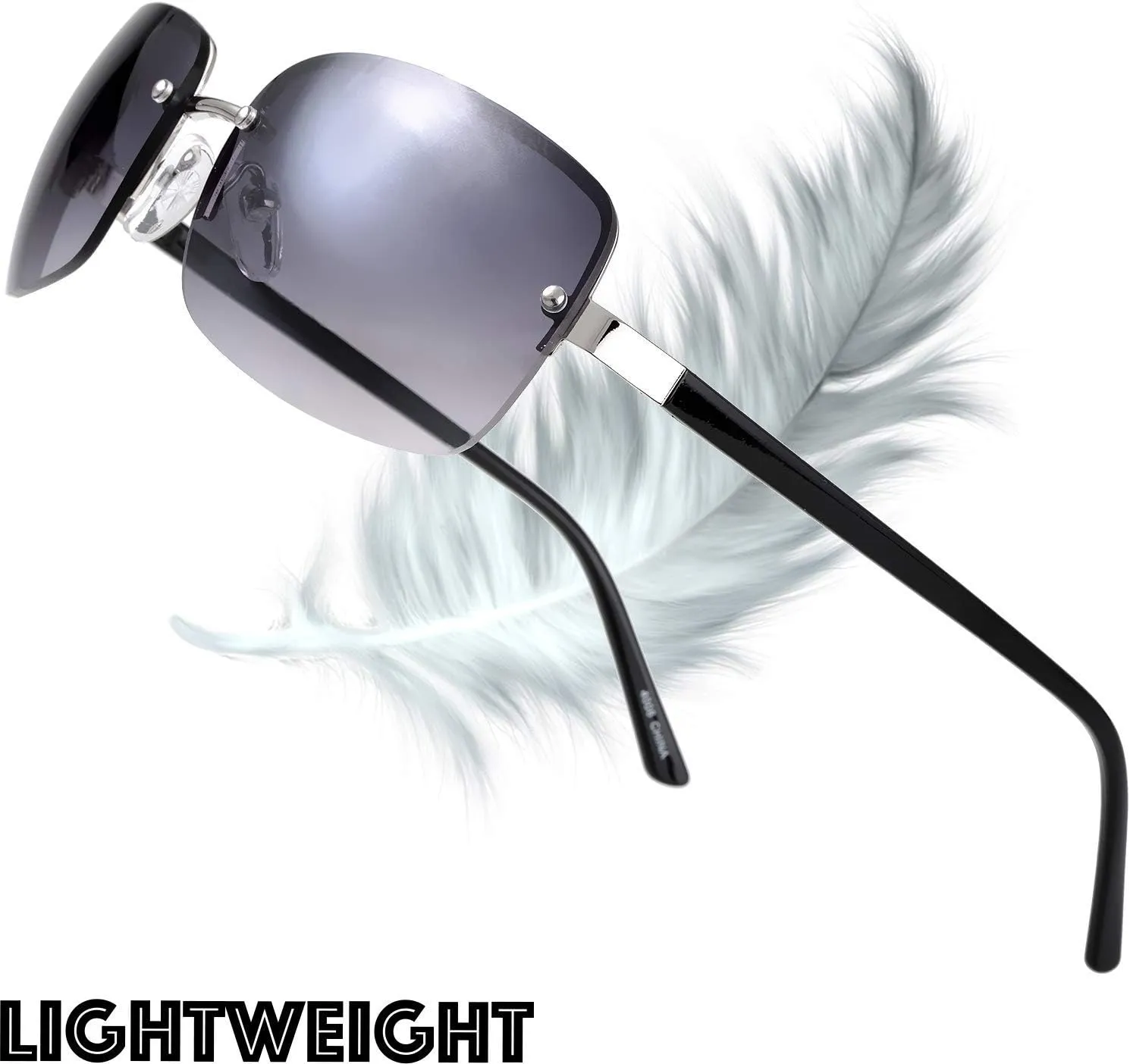 Minimalist Semi-rimless Rectangular Sunglasses for Men Women - Exquisite Packaging
