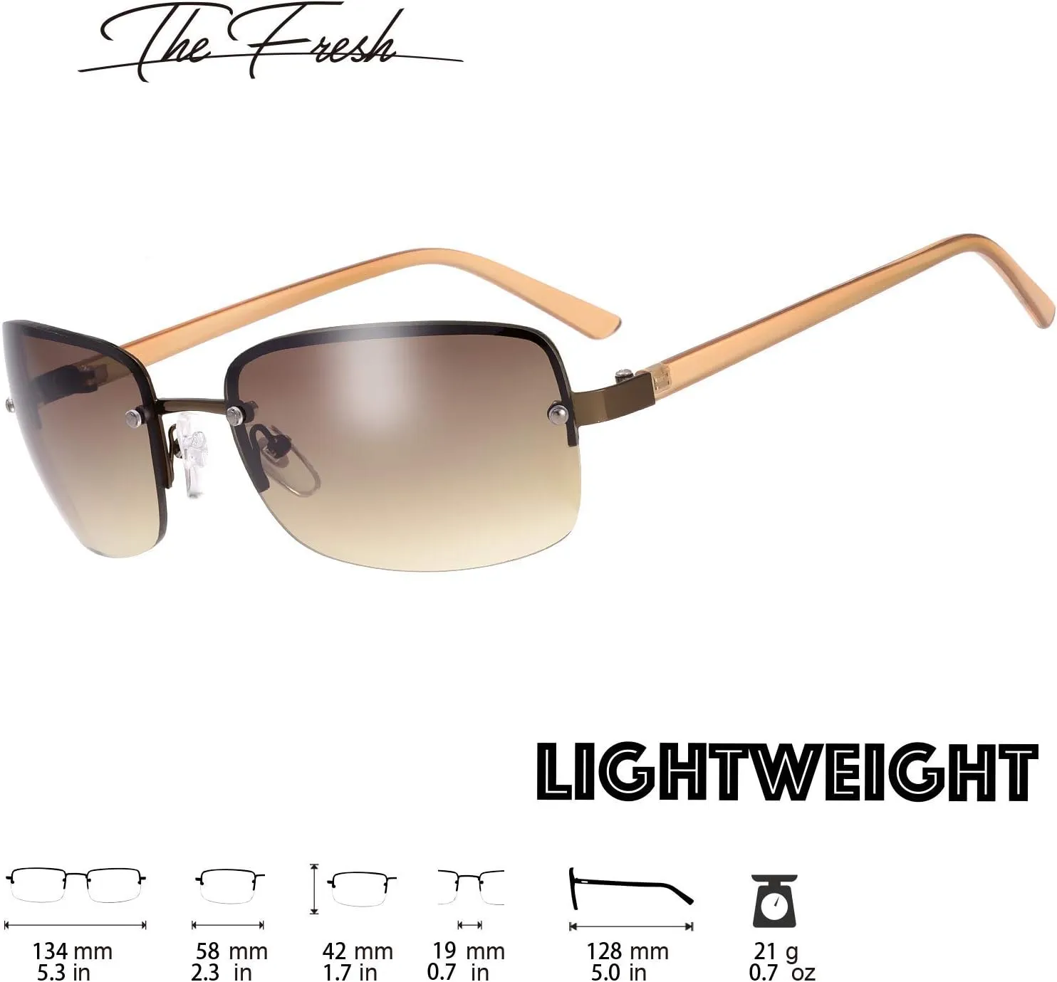 Minimalist Semi-rimless Rectangular Sunglasses for Men Women - Exquisite Packaging