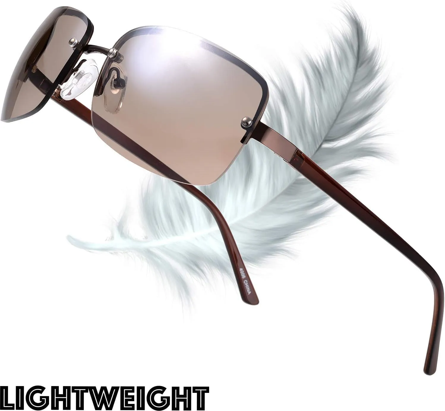 Minimalist Semi-rimless Rectangular Sunglasses for Men Women - Exquisite Packaging