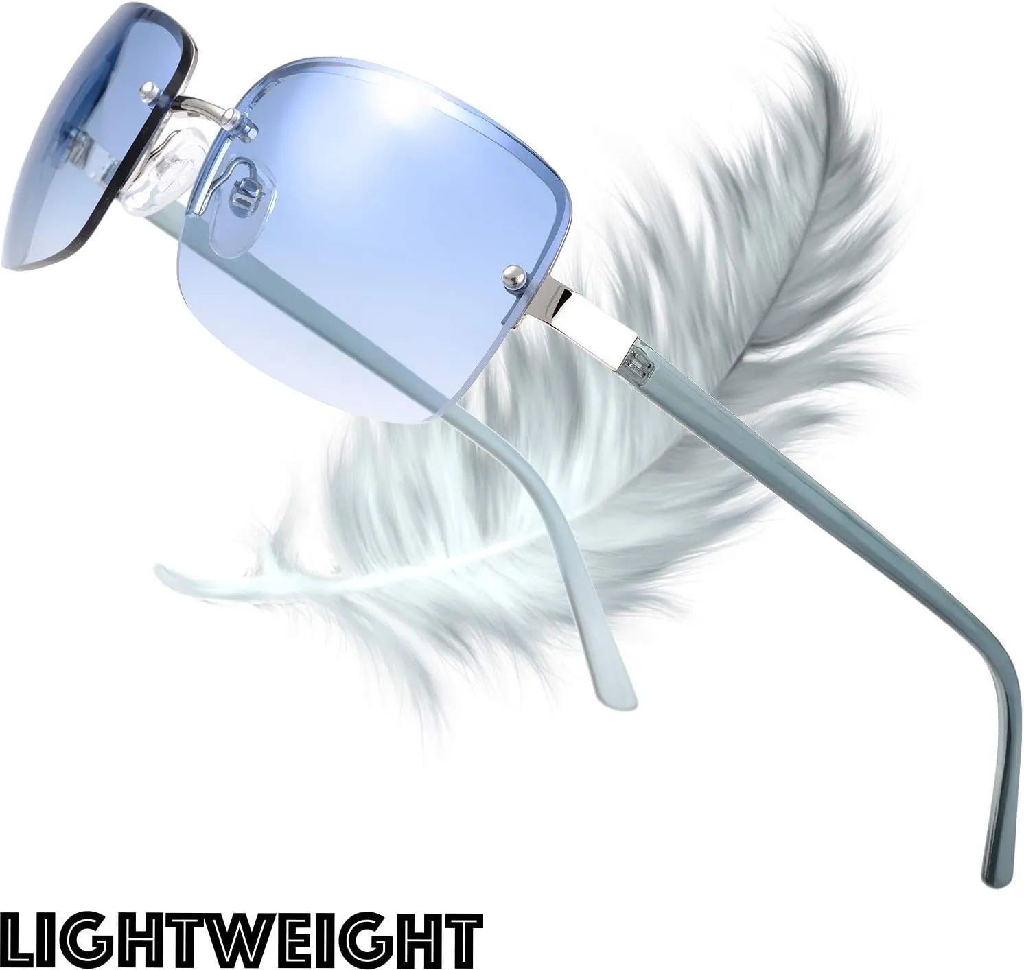 Minimalist Semi-rimless Rectangular Sunglasses for Men Women - Exquisite Packaging