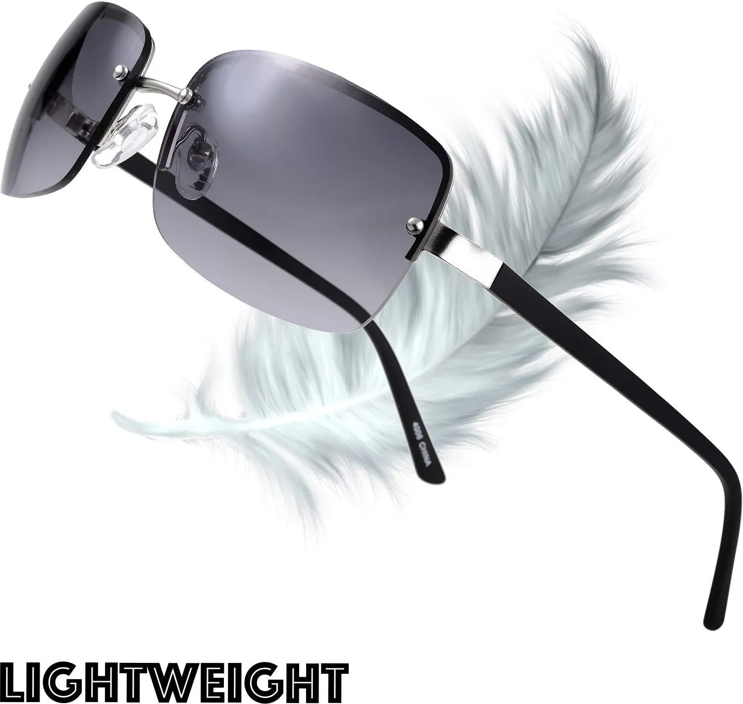 Minimalist Semi-rimless Rectangular Sunglasses for Men Women - Exquisite Packaging