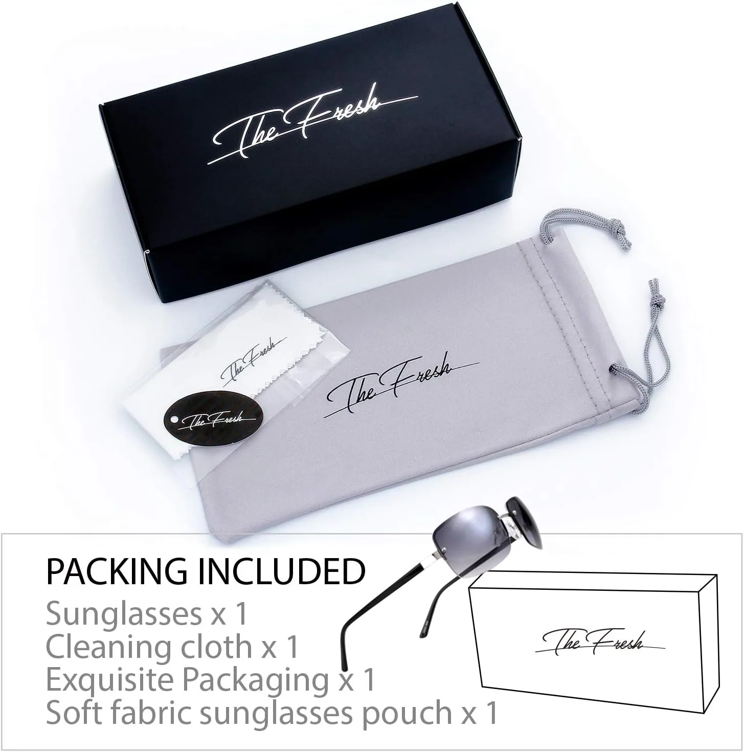 Minimalist Semi-rimless Rectangular Sunglasses for Men Women - Exquisite Packaging