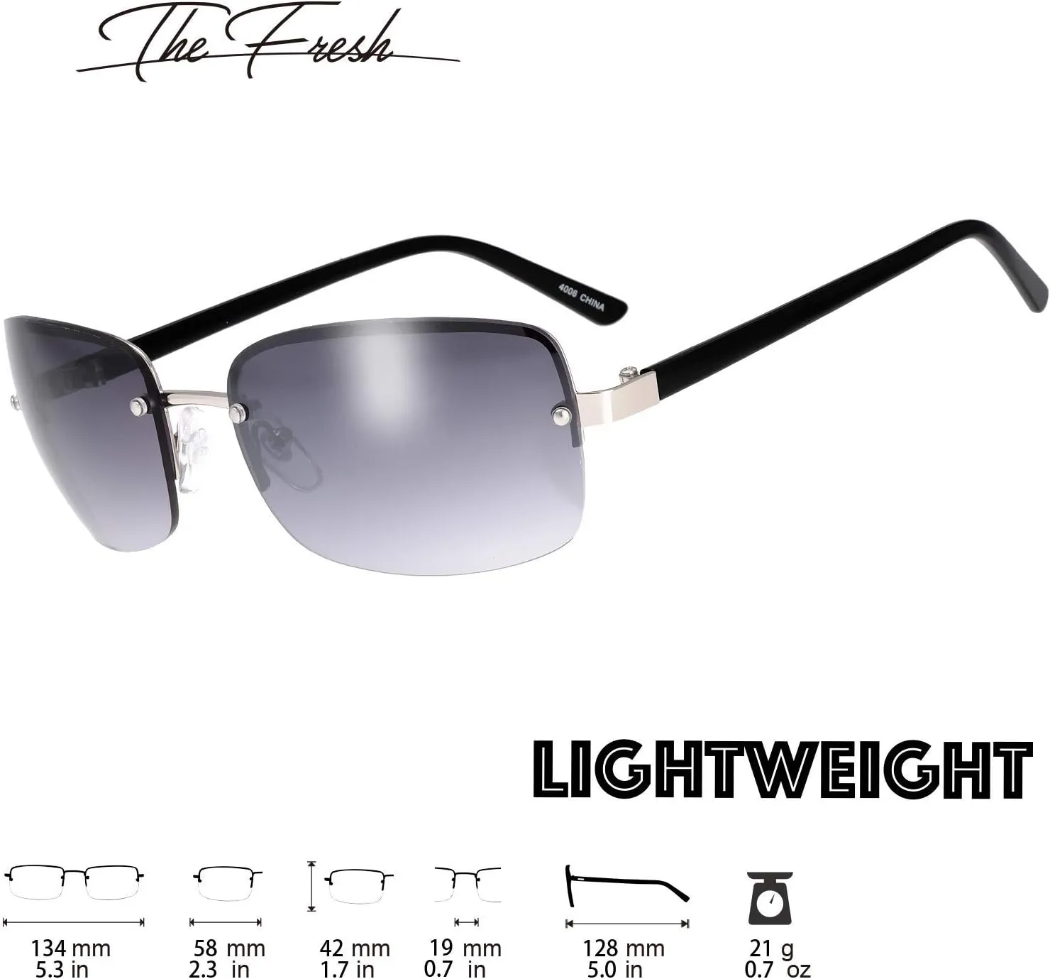 Minimalist Semi-rimless Rectangular Sunglasses for Men Women - Exquisite Packaging